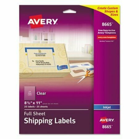 AVERY DENNISON Avery, MATTE CLEAR SHIPPING LABELS, INKJET PRINTERS, 8.5 X 11, CLEAR, 25PK 8665